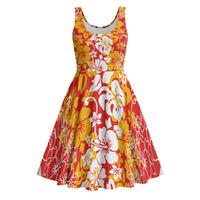 Hawaiian Lei Day Midi Dress Red Hibiscus Flowers Lei Art - Polynesian Pride