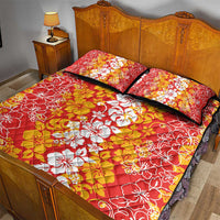 Hawaiian Lei Day Quilt Bed Set Red Hibiscus Flowers Lei Art