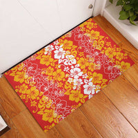 Hawaiian Lei Day Rubber Doormat Red Hibiscus Flowers Lei Art