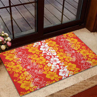 Hawaiian Lei Day Rubber Doormat Red Hibiscus Flowers Lei Art