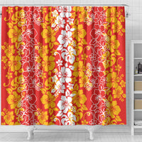 Hawaiian Lei Day Shower Curtain Red Hibiscus Flowers Lei Art
