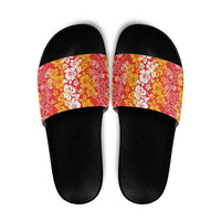 Hawaiian Lei Day Slide Sandals Red Hibiscus Flowers Lei Art - Polynesian Pride