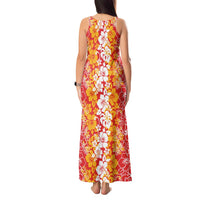 Hawaiian Lei Day Tank Maxi Dress Red Hibiscus Flowers Lei Art