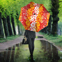 Hawaiian Lei Day Umbrella Red Hibiscus Flowers Lei Art - Polynesian Pride