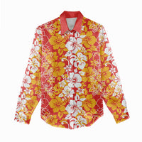 Hawaiian Lei Day Women Casual Shirt Red Hibiscus Flowers Lei Art