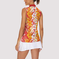 Hawaiian Lei Day Women Sleeveless Polo Shirt Red Hibiscus Flowers Lei Art