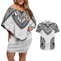 Flying Fijians Pacific Fiji Rugby Custom Couples Matching Off Shoulder Short Dress and Hawaiian Shirt Polynesian Pattern