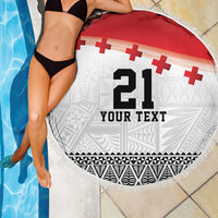 Ikale Tahi Pacific Tonga Rugby Custom Beach Blanket Tongan Ngatu with Flag Pattern