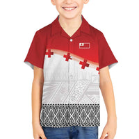 Ikale Tahi Pacific Tonga Rugby Custom Family Matching Long Sleeve Bodycon Dress and Hawaiian Shirt Tongan Ngatu with Flag Pattern LT9 Son's Shirt Red - Polynesian Pride