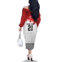 Ikale Tahi Pacific Tonga Rugby Custom Family Matching Off The Shoulder Long Sleeve Dress and Hawaiian Shirt Tongan Ngatu with Flag Pattern