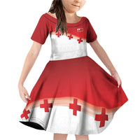 Ikale Tahi Pacific Tonga Rugby Custom Family Matching Off Shoulder Short Dress and Hawaiian Shirt Tongan Ngatu with Flag Pattern