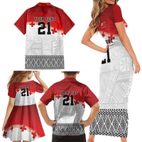 Ikale Tahi Pacific Tonga Rugby Custom Family Matching Short Sleeve Bodycon Dress and Hawaiian Shirt Tongan Ngatu with Flag Pattern LT9 - Polynesian Pride