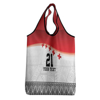 Ikale Tahi Pacific Tonga Rugby Custom Grocery Bag Tongan Ngatu with Flag Pattern