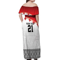 Ikale Tahi Pacific Tonga Rugby Custom Off Shoulder Maxi Dress Tongan Ngatu with Flag Pattern LT9 - Polynesian Pride