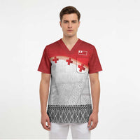 Ikale Tahi Pacific Tonga Rugby Custom Scrub Top Tongan Ngatu with Flag Pattern - Polynesian Pride