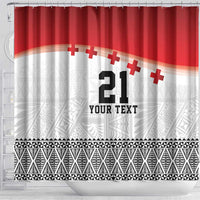 Ikale Tahi Pacific Tonga Rugby Custom Shower Curtain Tongan Ngatu with Flag Pattern
