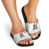 Ikale Tahi Pacific Tonga Rugby Custom Slide Sandals Tongan Ngatu with Flag Pattern - Polynesian Pride