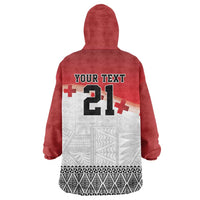 Ikale Tahi Pacific Tonga Rugby Custom Wearable Blanket Hoodie Tongan Ngatu with Flag Pattern