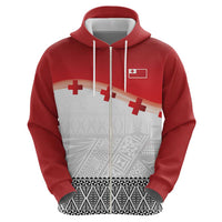 Ikale Tahi Pacific Tonga Rugby Custom Zip Hoodie Tongan Ngatu with Flag Pattern