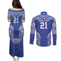 Manu Samoa Pacific Samoa Rugby Custom Couples Matching Puletasi and Long Sleeve Button Shirt Polynesian Pattern