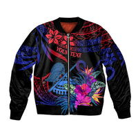 Custom American Samoa Sleeve Zip Bomber Jacket Manu'a Cession Day Polynesian Tribal LT9 Unisex Gradient Blue - Polynesian Pride