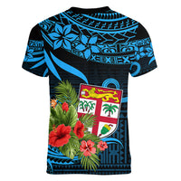 Custom Fiji Islands Women V Neck T Shirt With Polynesian Tribal Happy National Day LT9 - Polynesian Pride
