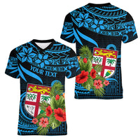 Custom Fiji Islands Women V Neck T Shirt With Polynesian Tribal Happy National Day LT9 - Polynesian Pride