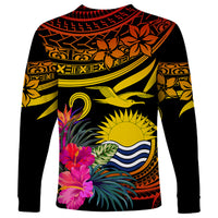 Custom Polynesian Kiribati Independence Day Long Sleeve Shirt Kiribati Emblem with Hibiscus Pacific Beauty LT9 - Polynesian Pride