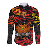 PNG Remembrance Day Long Sleeve Button Shirt Polynesian Tribal and Poppy LT9 Unisex Red - Polynesian Pride