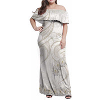 Tokelau Gardenia Thunbergia Family Matching Off Shoulder Maxi Dress and Hawaiian Shirt Black Polynesian Art Vibe