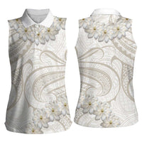 Tokelau Gardenia Thunbergia Women Sleeveless Polo Shirt Black Polynesian Art Vibe