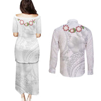 Manuia le Aso Sa o Tamaiti Tonga Couples Matching Puletasi and Long Sleeve Button Shirt White Sunday Heilala Lei