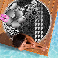 Hawaiian Sea Turtle Beach Blanket Black Hibiscus Flowers and Kakau Pattern