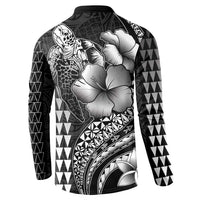 Hawaiian Sea Turtle Button Sweatshirt Black Hibiscus Flowers and Kakau Pattern