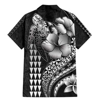 Hawaiian Sea Turtle Family Matching Mermaid Dress and Hawaiian Shirt Black Hibiscus Flowers and Kakau Pattern