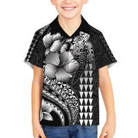 Hawaiian Sea Turtle Family Matching Off Shoulder Short Dress and Hawaiian Shirt Black Hibiscus Flowers and Kakau Pattern