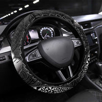 Hawaiian Sea Turtle Steering Wheel Cover Black Hibiscus Flowers and Kakau Pattern