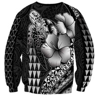 Hawaiian Sea Turtle Sweatshirt Black Hibiscus Flowers and Kakau Pattern