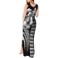 Hawaiian Sea Turtle Tank Maxi Dress Black Hibiscus Flowers and Kakau Pattern