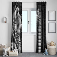 Hawaiian Sea Turtle Window Curtain Black Hibiscus Flowers and Kakau Pattern