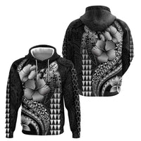 Hawaiian Sea Turtle Zip Hoodie Black Hibiscus Flowers and Kakau Pattern