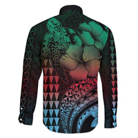 Hawaiian Sea Turtle Family Matching Tank Maxi Dress and Hawaiian Shirt Green Hibiscus Flowers and Kakau Pattern