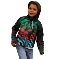 Hawaiian Sea Turtle Kid Hoodie Green Hibiscus Flowers and Kakau Pattern