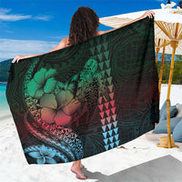 Hawaiian Sea Turtle Sarong Green Hibiscus Flowers and Kakau Pattern