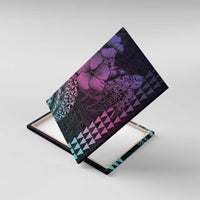 Hawaiian Sea Turtle Canvas Wall Art Pink Hibiscus Flowers and Kakau Pattern