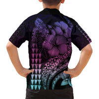 Hawaiian Sea Turtle Family Matching Long Sleeve Bodycon Dress and Hawaiian Shirt Pink Hibiscus Flowers and Kakau Pattern