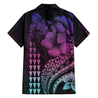 Hawaiian Sea Turtle Family Matching Off Shoulder Short Dress and Hawaiian Shirt Pink Hibiscus Flowers and Kakau Pattern