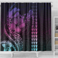 Hawaiian Sea Turtle Shower Curtain Pink Hibiscus Flowers and Kakau Pattern