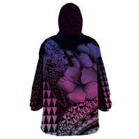 Hawaiian Sea Turtle Wearable Blanket Hoodie Pink Hibiscus Flowers and Kakau Pattern