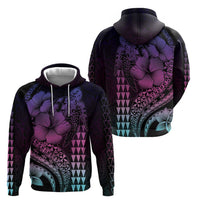 Hawaiian Sea Turtle Zip Hoodie Pink Hibiscus Flowers and Kakau Pattern
